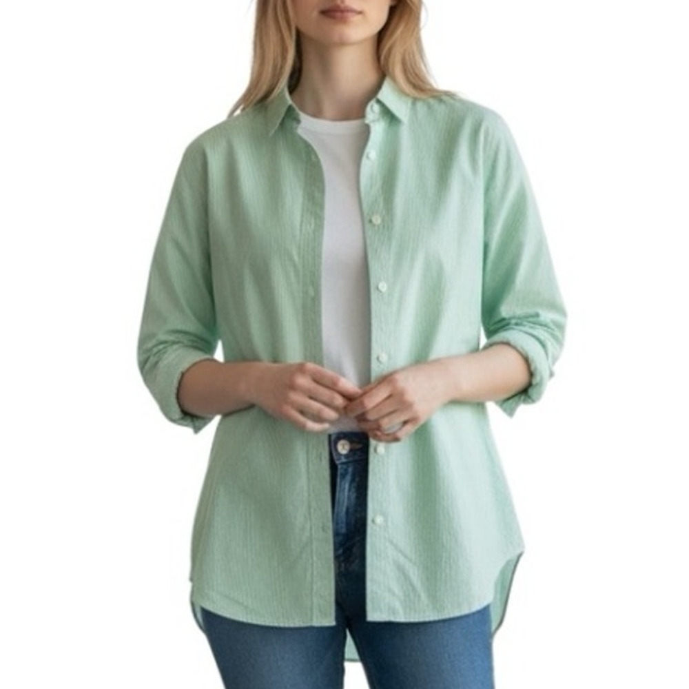NWT Everlane The Silky Cotton Relaxed Shirt in Green Stripe‎ Sz 6 Small